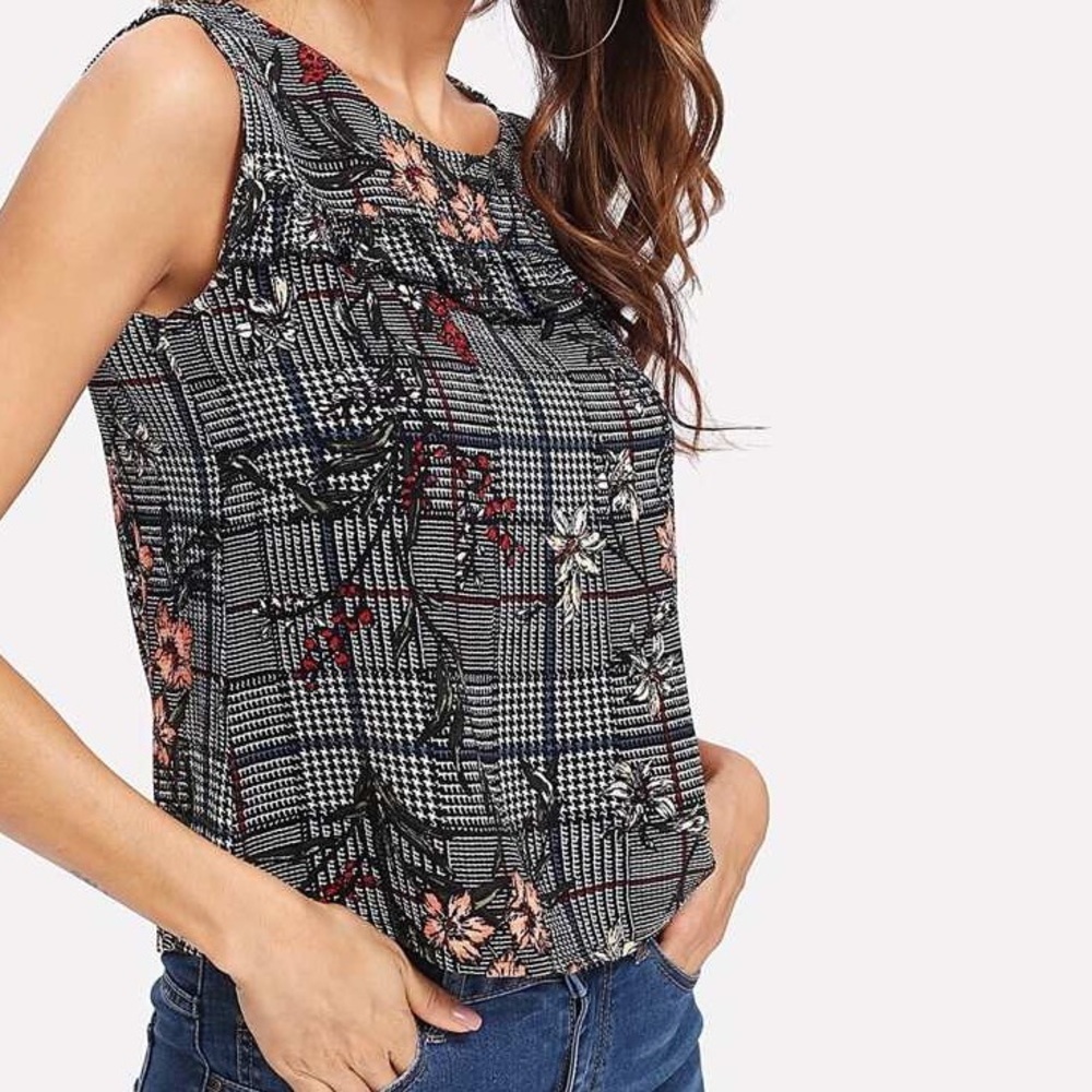 🆕Floral Plaid sleeveless boho tank blouse top